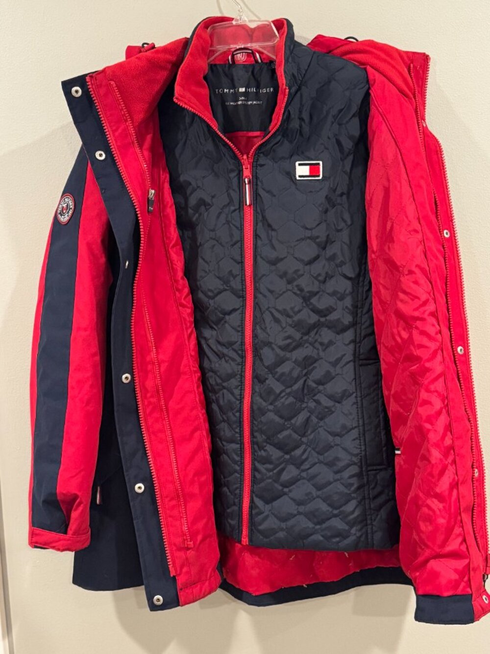 Tommy Hilfiger Women's Red 3-In-1 All Weather System Jacket Blue/Red XL